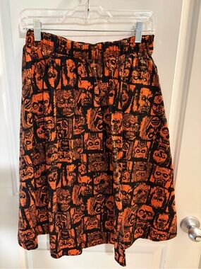 Social Collision Orange & Black Zombie Graphic Print Skirt with Pockets - Size L